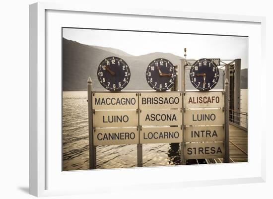 Ferry Terminal Timetable, Cannobio, Lake Maggiore, Piedmont, Italy-Doug Pearson-Framed Photographic Print