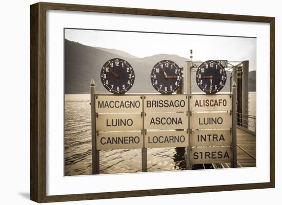 Ferry Terminal Timetable, Cannobio, Lake Maggiore, Piedmont, Italy-Doug Pearson-Framed Photographic Print