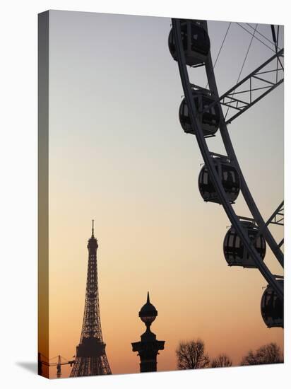 Ferry Wheel in Place De La Concorde with Eiffel Tower in the Background Near Sunset, Paris, France-Bruce Yuanyue Bi-Stretched Canvas