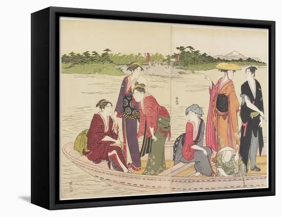 Ferryboat on the Rokugo River, 1784-Torii Kiyonaga-Framed Stretched Canvas