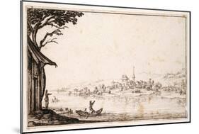 Ferrying a Passenger across a River to a Small Town Linked by a Bridge to a Castle-Jacques Callot-Mounted Giclee Print