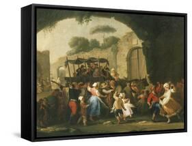 Festival in a Square in Naples, Italy-Pietro Fabris-Framed Stretched Canvas