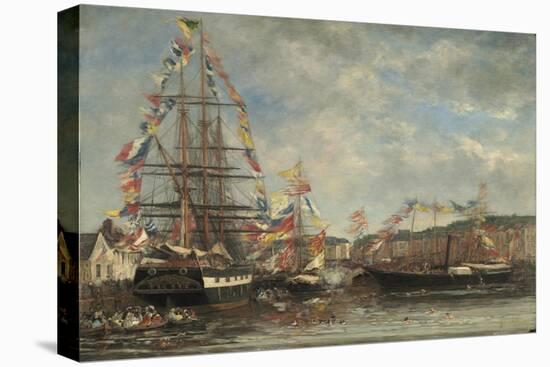 Festival in the Harbour of Honfleur, 1858-Eugene Louis Boudin-Stretched Canvas