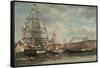 Festival in the Harbour of Honfleur, 1858-Eugene Louis Boudin-Framed Stretched Canvas