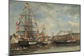 Festival in the Harbour of Honfleur, 1858-Eugene Louis Boudin-Mounted Giclee Print