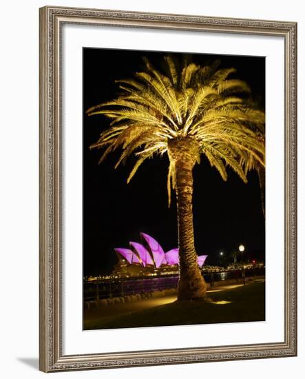 Festival of Light, Sydney Opera House and Palm Tree, Sydney, New South Wales, Australia, Pacific-Mark Mawson-Framed Photographic Print