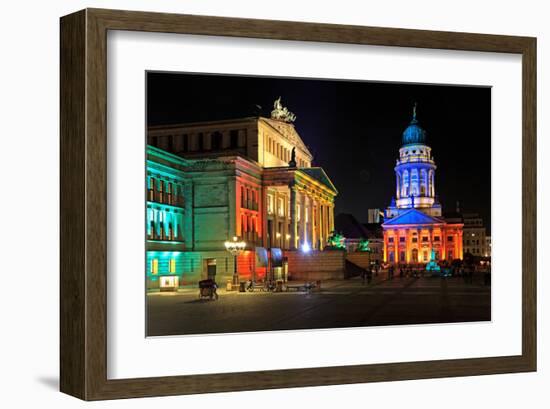 Festival of Lights, Berlin Theatre and French Cathedral at Gendarmenmarkt, Berlin, Germany-null-Framed Art Print