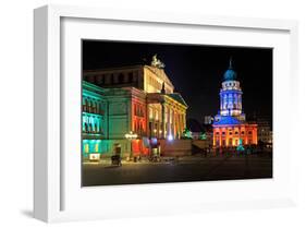 Festival of Lights, Berlin Theatre and French Cathedral at Gendarmenmarkt, Berlin, Germany-null-Framed Art Print