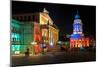 Festival of Lights, Berlin Theatre and French Cathedral at Gendarmenmarkt, Berlin, Germany-null-Mounted Art Print