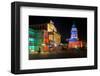 Festival of Lights, Berlin Theatre and French Cathedral at Gendarmenmarkt, Berlin, Germany-null-Framed Art Print