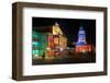 Festival of Lights, Berlin Theatre and French Cathedral at Gendarmenmarkt, Berlin, Germany-null-Framed Art Print