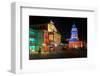 Festival of Lights, Berlin Theatre and French Cathedral at Gendarmenmarkt, Berlin, Germany-null-Framed Art Print