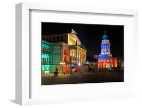 Festival of Lights, Berlin Theatre and French Cathedral at Gendarmenmarkt, Berlin, Germany-null-Framed Art Print
