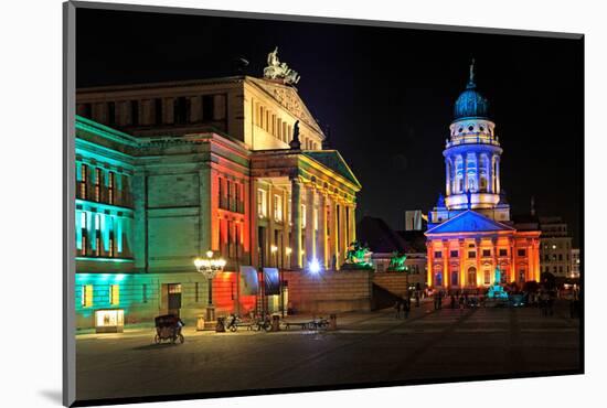 Festival of Lights, Berlin Theatre and French Cathedral at Gendarmenmarkt, Berlin, Germany-null-Mounted Art Print