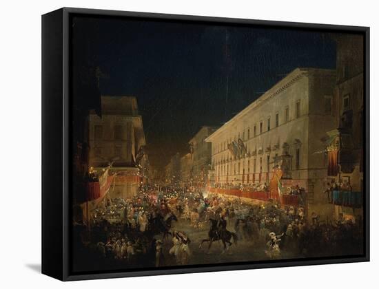 Festivals of Moccoletti (Tapers) (Carnival in Rome), 1852-Ippolito Caffi-Framed Stretched Canvas