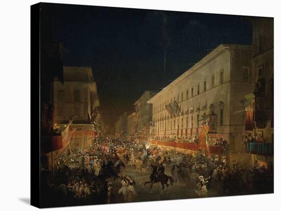 Festivals of Moccoletti (Tapers) (Carnival in Rome), 1852-Ippolito Caffi-Stretched Canvas