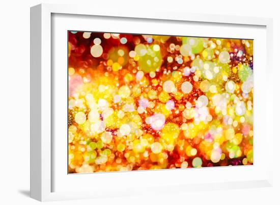 Festive Background with Natural Bokeh and Bright Golden Lights. Vintage Magic Background with Color-Maximusnd-Framed Photographic Print