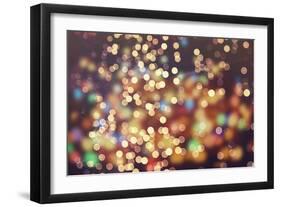 Festive Background with Natural Bokeh and Bright Golden Lights. Vintage Magic Background with Color-Maximusnd-Framed Photographic Print