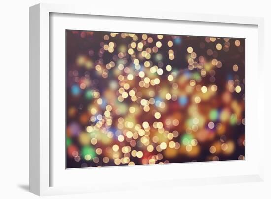 Festive Background with Natural Bokeh and Bright Golden Lights. Vintage Magic Background with Color-Maximusnd-Framed Photographic Print