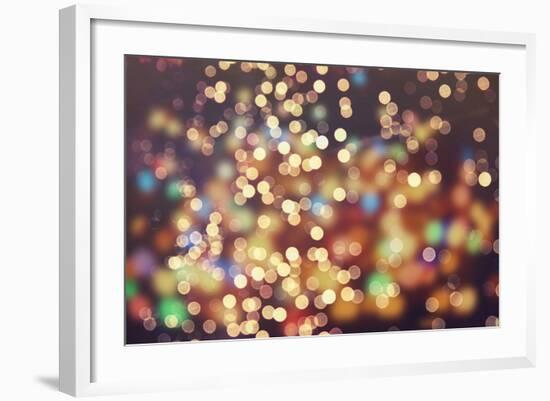 Festive Background with Natural Bokeh and Bright Golden Lights. Vintage Magic Background with Color-Maximusnd-Framed Photographic Print