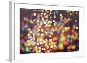 Festive Background with Natural Bokeh and Bright Golden Lights. Vintage Magic Background with Color-Maximusnd-Framed Photographic Print