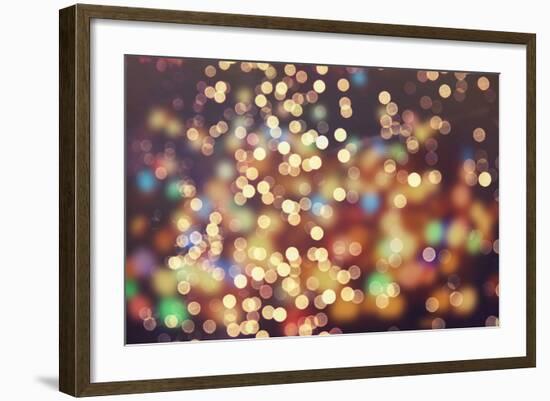 Festive Background with Natural Bokeh and Bright Golden Lights. Vintage Magic Background with Color-Maximusnd-Framed Photographic Print