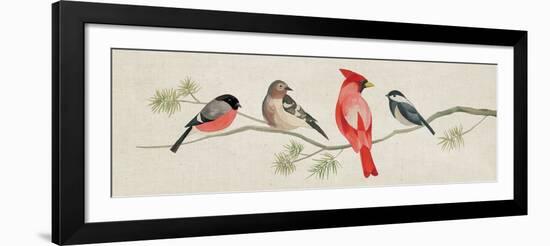 Festive Birds Panel I Linen-Danhui Nai-Framed Art Print