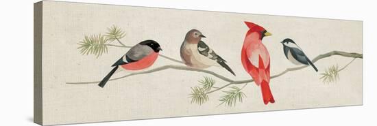 Festive Birds Panel I Linen-Danhui Nai-Stretched Canvas