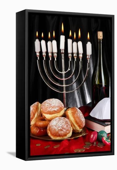 Festive Composition for Hanukkah on Cloth Close-Up-Yastremska-Framed Stretched Canvas