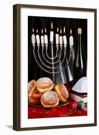 Festive Composition for Hanukkah on Cloth Close-Up-Yastremska-Framed Photographic Print