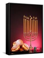 Festive Composition for Hanukkah on Dark Background-Yastremska-Framed Stretched Canvas