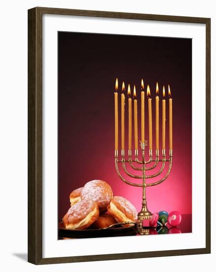 Festive Composition for Hanukkah on Dark Background-Yastremska-Framed Photographic Print