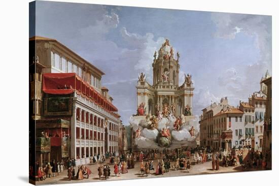 Festive Decorations on Pizza Di Spagna-Giovanni Paolo Pannini-Stretched Canvas