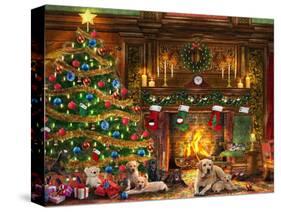 Festive Labradors-Dominic Davison-Stretched Canvas