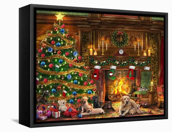 Festive Labradors-Dominic Davison-Framed Stretched Canvas