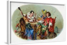 Festive Men Drinking and Smoking Scene Cigar Box Label-Lantern Press-Framed Art Print