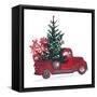 Festive New Year 2018 Card. Red Truck with Fir Tree Decorated Red Balls Isolated on White Backgroun-Zinaida Zaiko-Framed Stretched Canvas