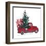 Festive New Year 2018 Card. Red Truck with Fir Tree Decorated Red Balls Isolated on White Backgroun-Zinaida Zaiko-Framed Art Print