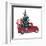 Festive New Year 2018 Card. Red Truck with Fir Tree Decorated Red Balls Isolated on White Backgroun-Zinaida Zaiko-Framed Art Print