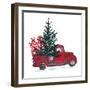 Festive New Year 2018 Card. Red Truck with Fir Tree Decorated Red Balls Isolated on White Backgroun-Zinaida Zaiko-Framed Art Print