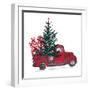 Festive New Year 2018 Card. Red Truck with Fir Tree Decorated Red Balls Isolated on White Backgroun-Zinaida Zaiko-Framed Art Print