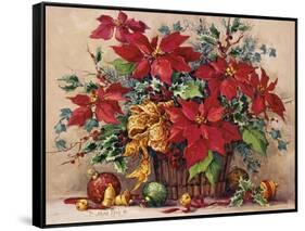 Festive Poinsettia Basket-Barbara Mock-Framed Stretched Canvas