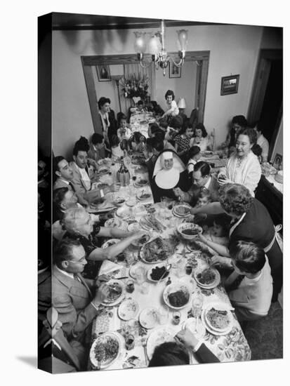 Festive Spread Through Dining Room at La Falce Family Reunion-Ralph Morse-Stretched Canvas