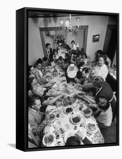 Festive Spread Through Dining Room at La Falce Family Reunion-Ralph Morse-Framed Stretched Canvas