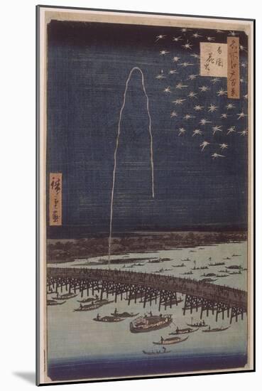 Feu d'artifice sur le pont Ryôgoku-Ando Hiroshige-Mounted Giclee Print