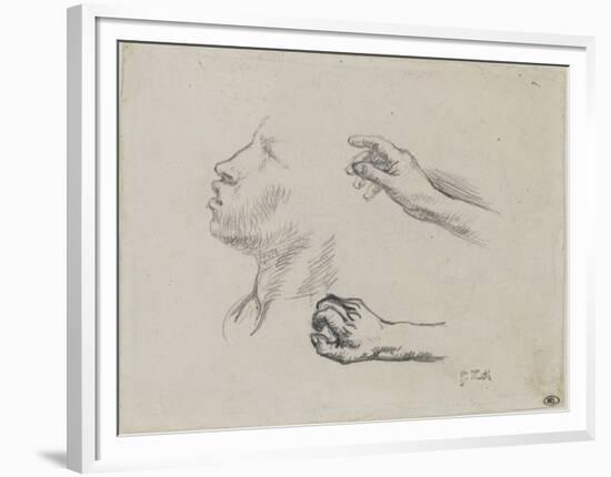 Feuille d'?des : profil et mains, ?de pour Les glaneuses (1855-56)-Jean-François Millet-Framed Premium Giclee Print