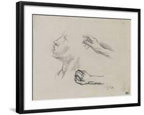 Feuille d'?des : profil et mains, ?de pour Les glaneuses (1855-56)-Jean-François Millet-Framed Giclee Print