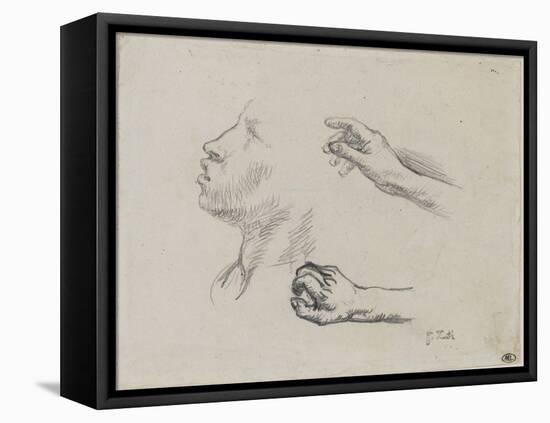 Feuille d'?des : profil et mains, ?de pour Les glaneuses (1855-56)-Jean-François Millet-Framed Stretched Canvas