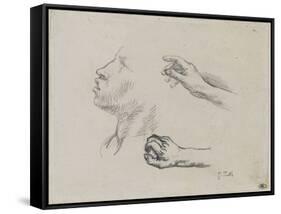 Feuille d'?des : profil et mains, ?de pour Les glaneuses (1855-56)-Jean-François Millet-Framed Stretched Canvas