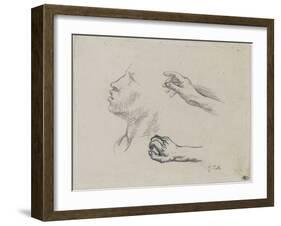 Feuille d'?des : profil et mains, ?de pour Les glaneuses (1855-56)-Jean-François Millet-Framed Giclee Print